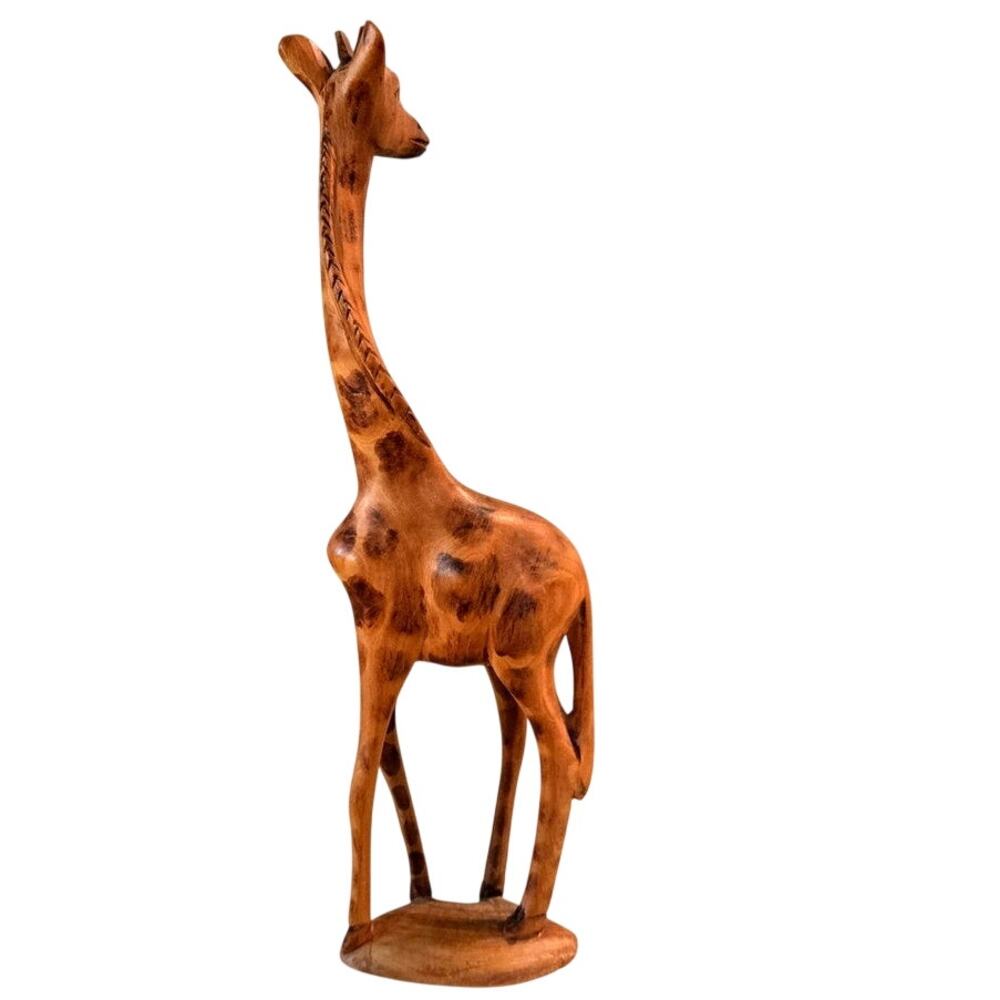 Hand-Carved Wooden Giraffe Figurine African Folk Art Sculpture 12"